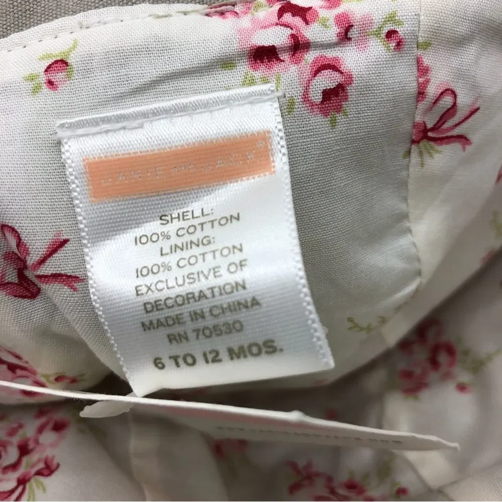Janie & Jack Hat Baby Girl 6-12 Months Floral Embroidered Tan Taupe‎ Beige NWT